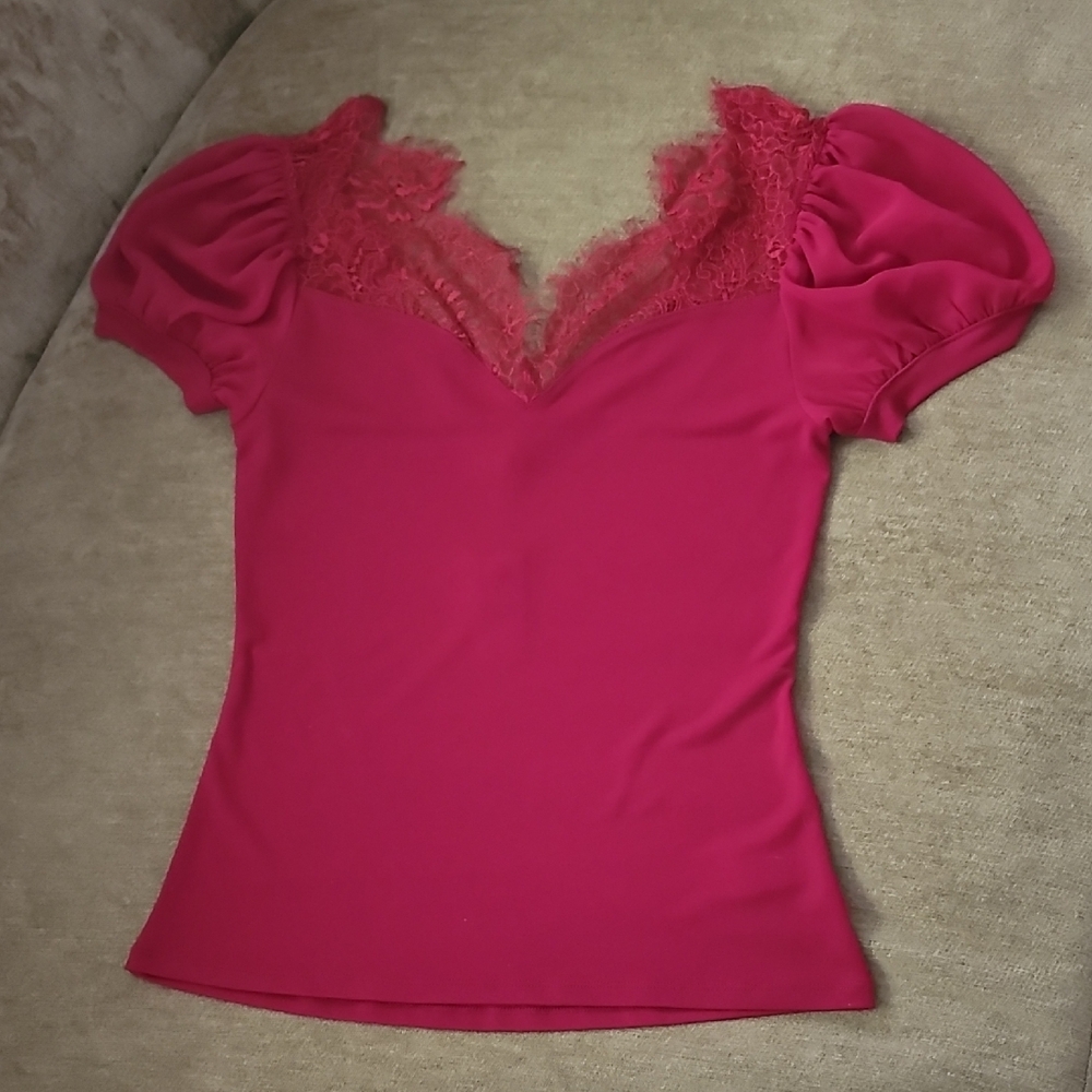 Express Sheer Lace Accent Blouse
